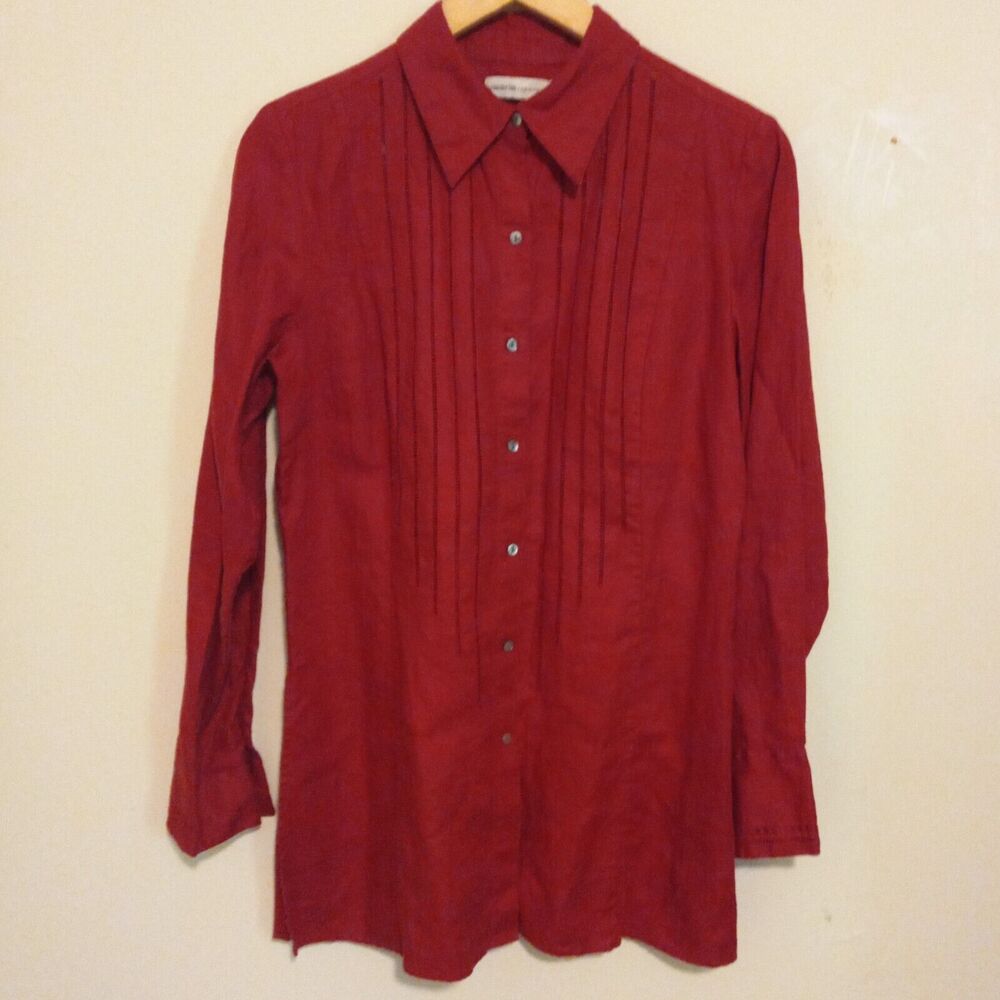 Valerie Separates Tunic Button Front Blouse-Size Medium-100% Linen-Collared